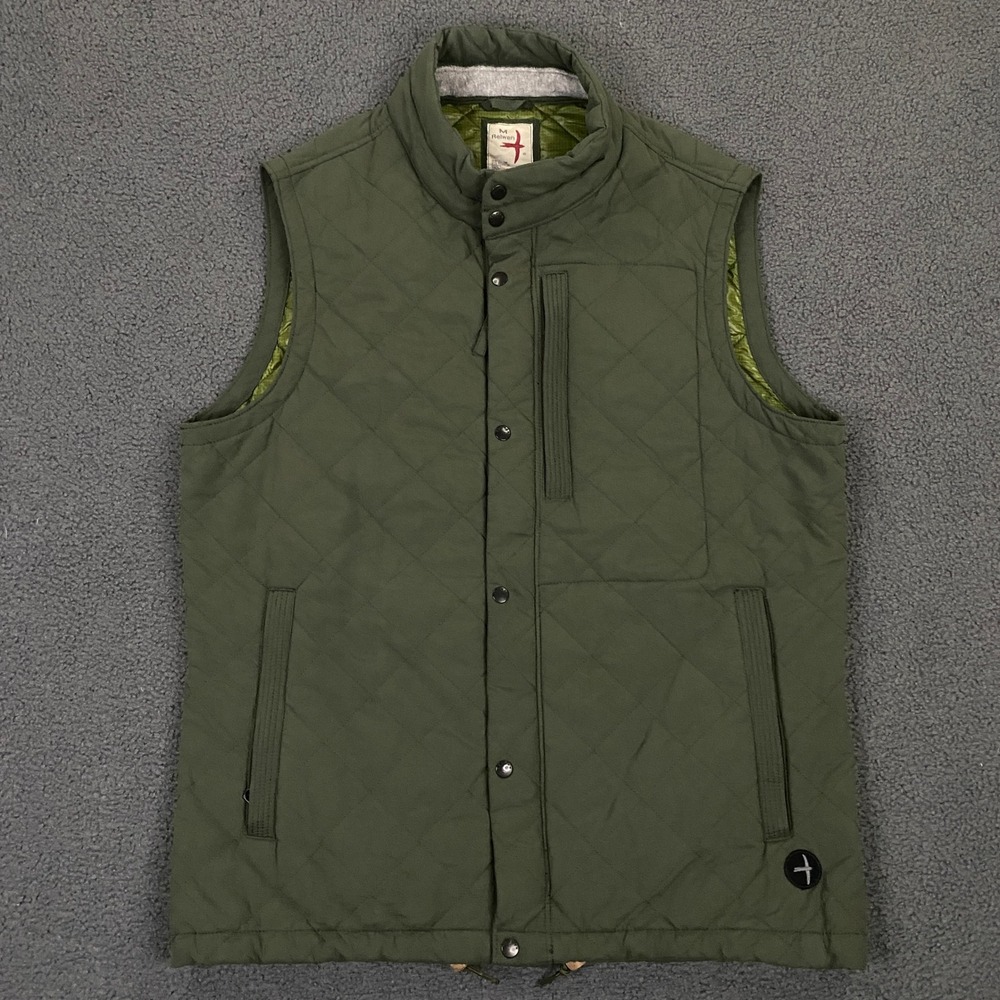 Relwen Quilted Tanker Vest Mens Medium Olive Green Snap Front Mock Neck Utility